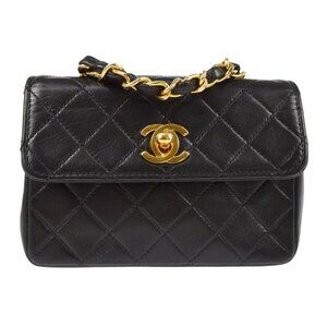 Chanel Black Lambskin Straight Flap Shoulder Bag